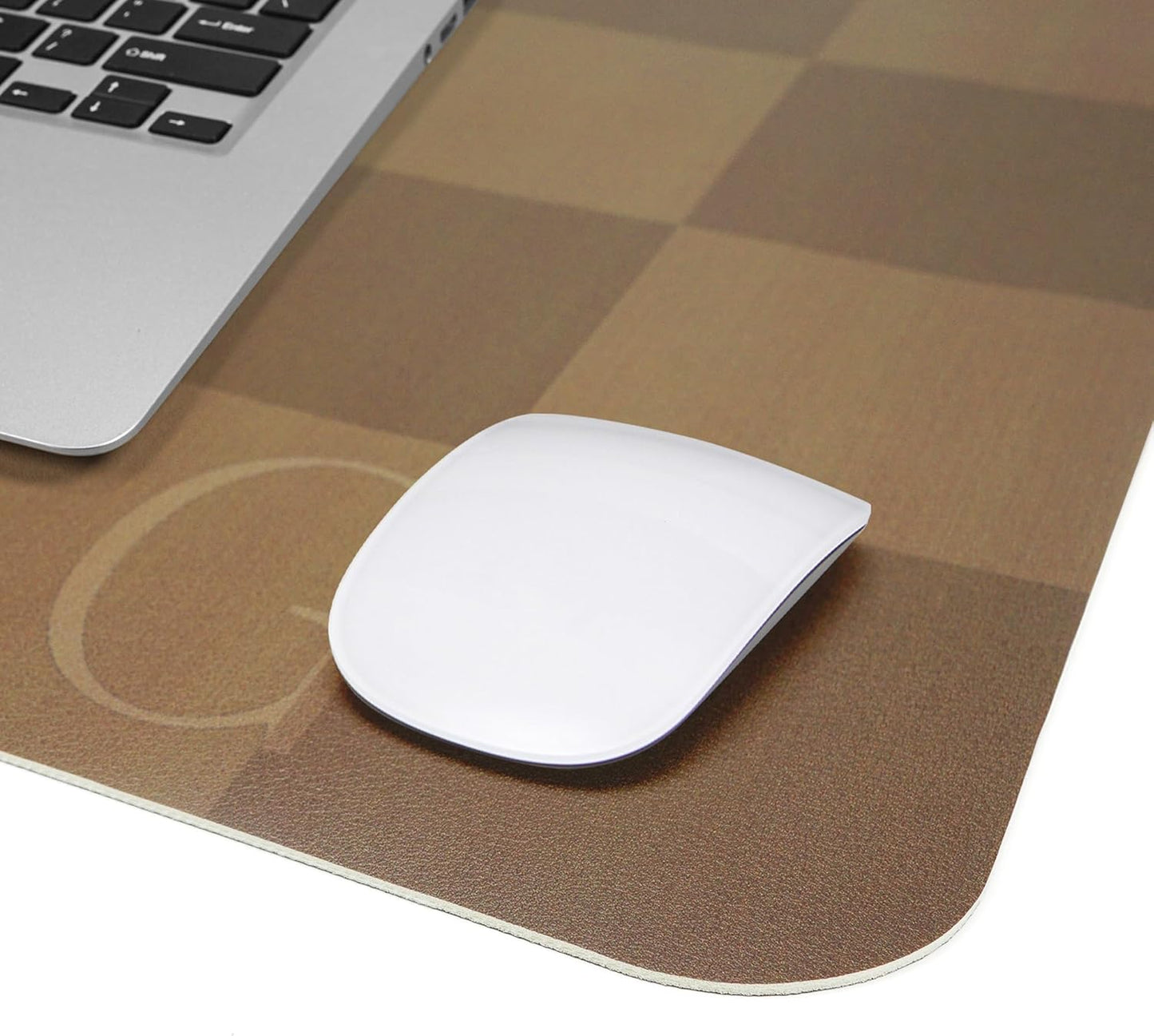 Non-Slip Checkered Desk Mat, Waterproof PU Leather Protector, Large Blotter, Easy Clean Laptop Writing Mat for Work/Home/Decor (Brown 31.5" x 12")
