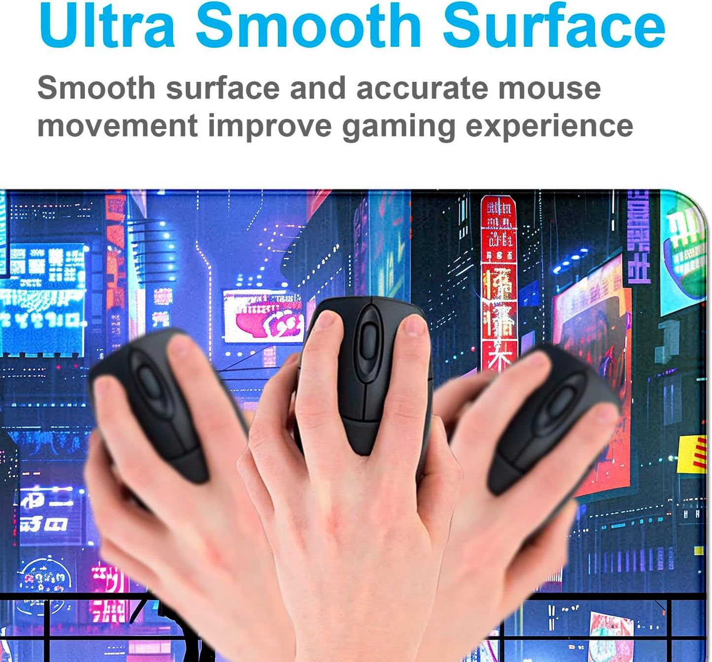 Tokyo Street Cute Large Gaming Mouse Pad, Purple Blue Anime City XXL, 35.4L x 15.7W inches, Fabric, Polyvinyl Chloride, Office Products