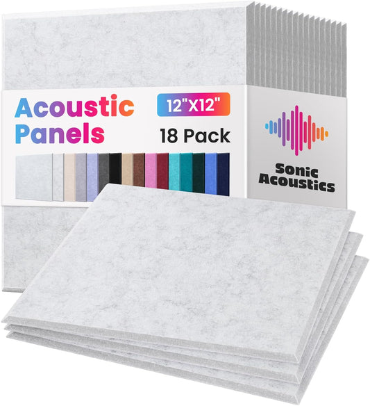 18 Pack Acoustic Panels Self Adhesive Sound absorbing Wall Panels, High Density Dampening Panel, 12X12X0.4 Inch Square Wall Panels in Home,Office,Reccording Room,Studio (Silver Gray)