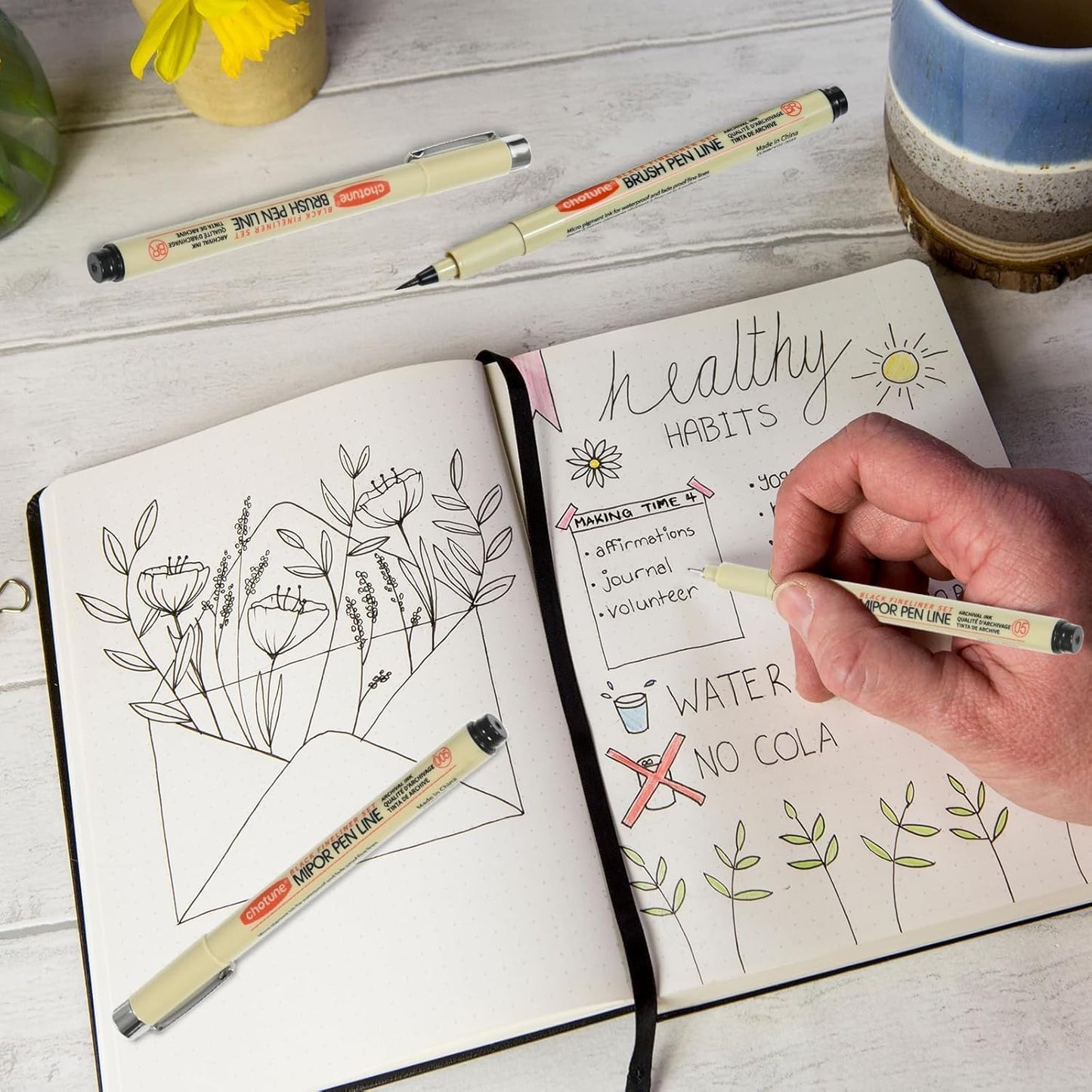 Micro Fineliner Set – Archival Black Ink pen for Writing & Drawing, Assorted Point Sizes, Holiday Gifts for Artists & Crafters – 8-Pack