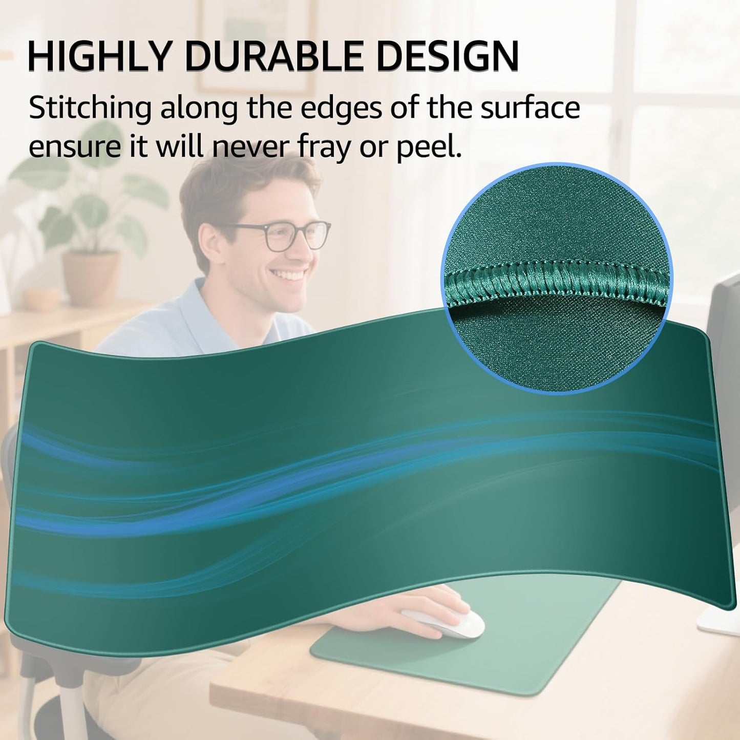 KTRIO Large Gaming Mouse Pad with Stitched Edges, Extended Mousepad with Superior Micro-Weave Cloth, Non-Slip Base, Water Resist Keyboard Pad for Gamer, Office & Home, 31.5x15.7in, Forest Green