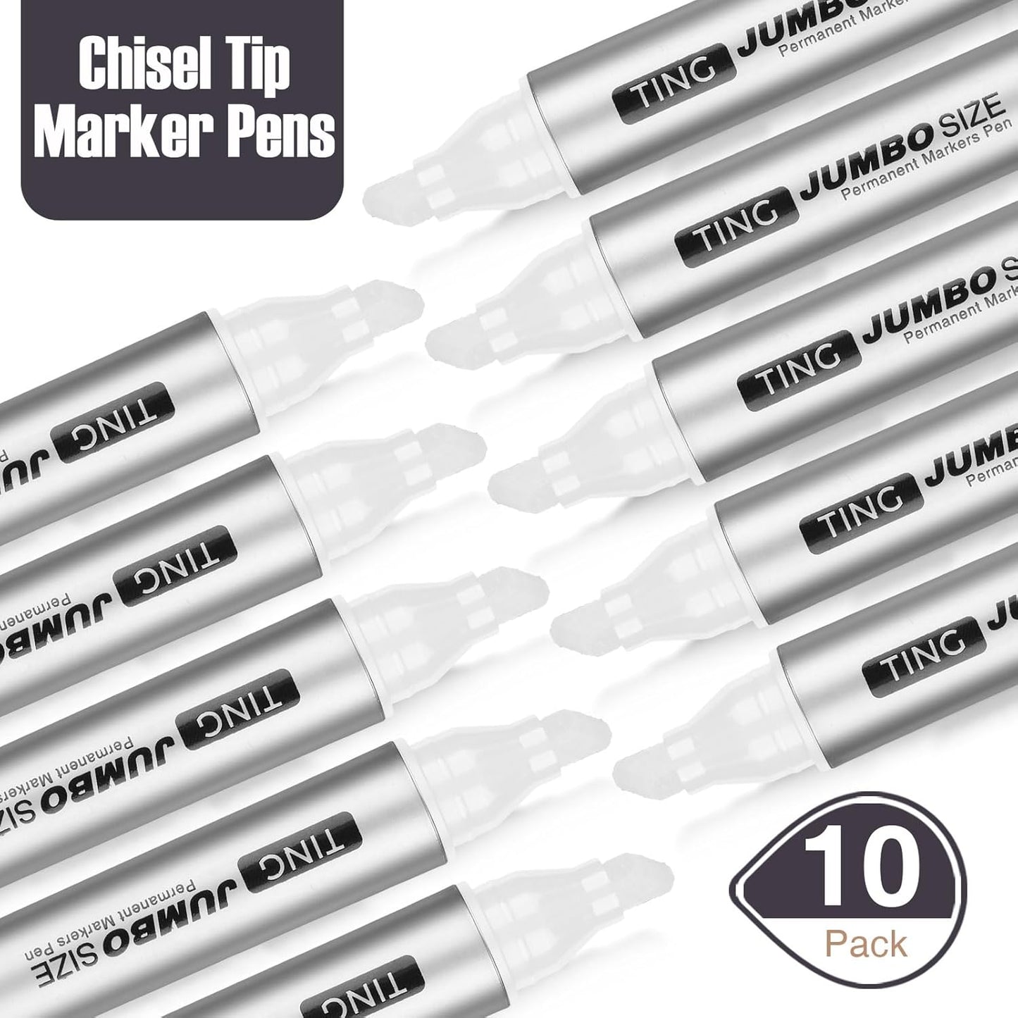 Fuutreo 10 Pack Jumbo Permanent Markers Bulk Large Chisel Tip Permanent Markers Quick Drying Big Huge Poster Pens for Office, Logistics Company and More(White)