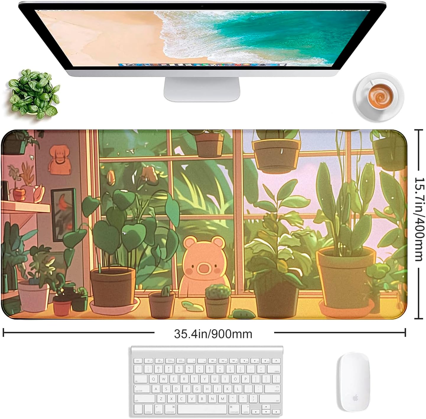 Green Plant Flower Anime XL Keyboard and Mouse Pad Women's Office Desk Accessories Decoration Expansion Game Mouse Pad Computer Office Desk Pad 35.4 x 15.7 inches