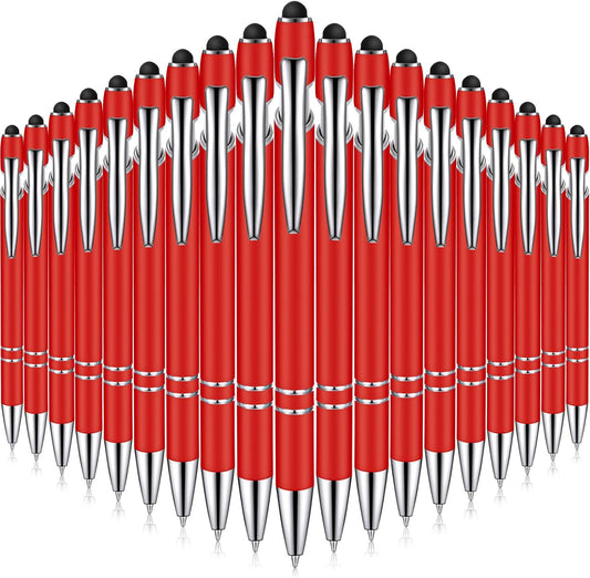 Zonon 38 Pieces Rubberized Ballpoint Pen with Stylus Tip Stylish Metal Pen Capacitive Styli with Soft Rubberized Grip, Black Ink for Most Devices(Red)