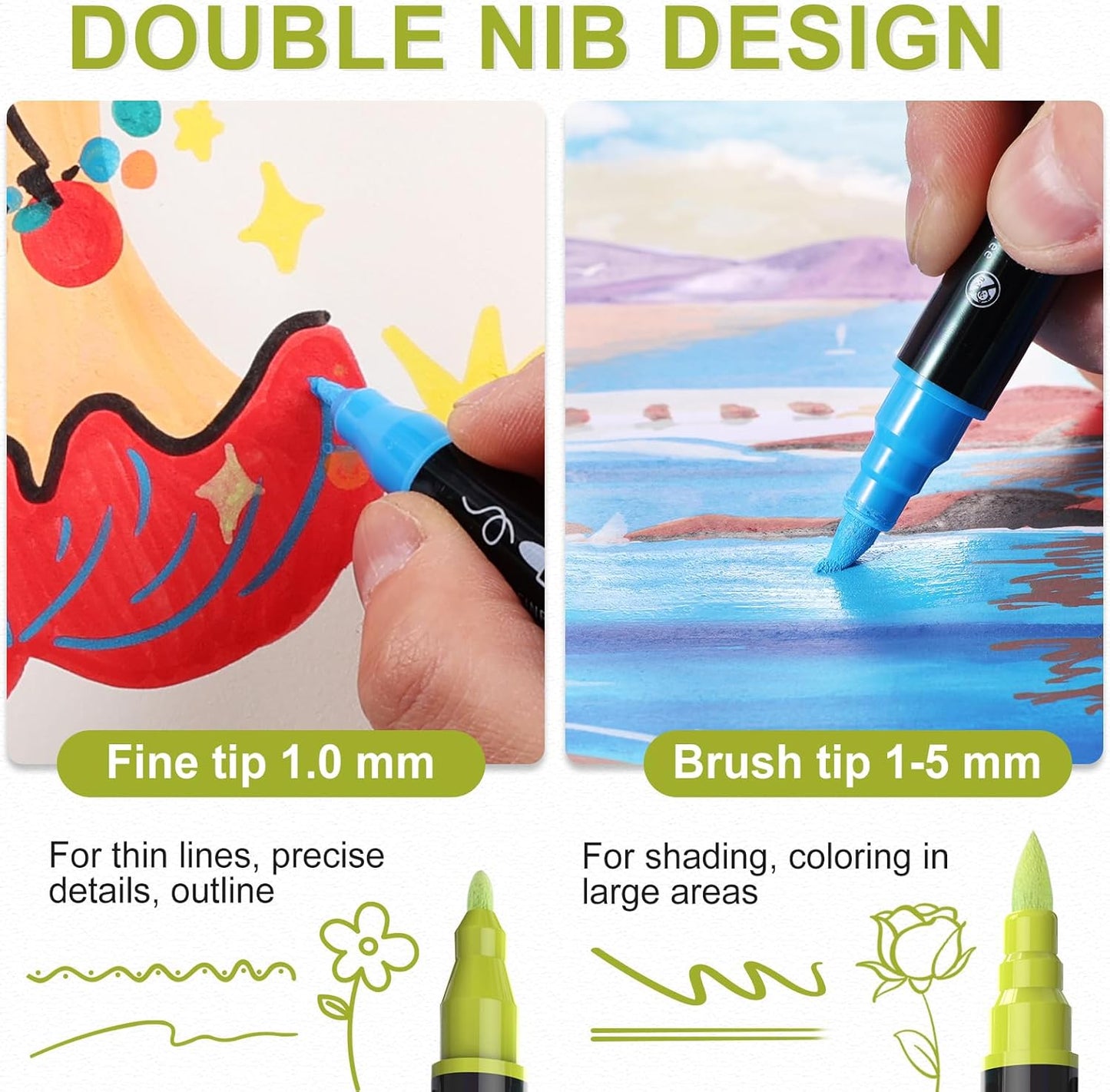 120 Colors Acrylic Paint Markers, Waterproof Dual Tip Acrylic Paint Pens with Brush and Fine Tip, Markers Set for Paper, Rock, Wood, Canvas, Glass, Ceramic and DIY Crafts Making Art Supplies