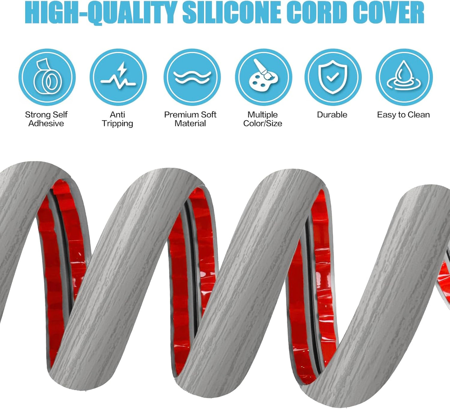 Floor Cord Cover Self Adhesive Cord Hider,3.3FT Cable Management, Extension Strip Protector for Wires, Prevent Cable Trips for Offices, Gyms, Exhibitions Cavity:0.39"(W) x 0.27"(H) Gray Wood