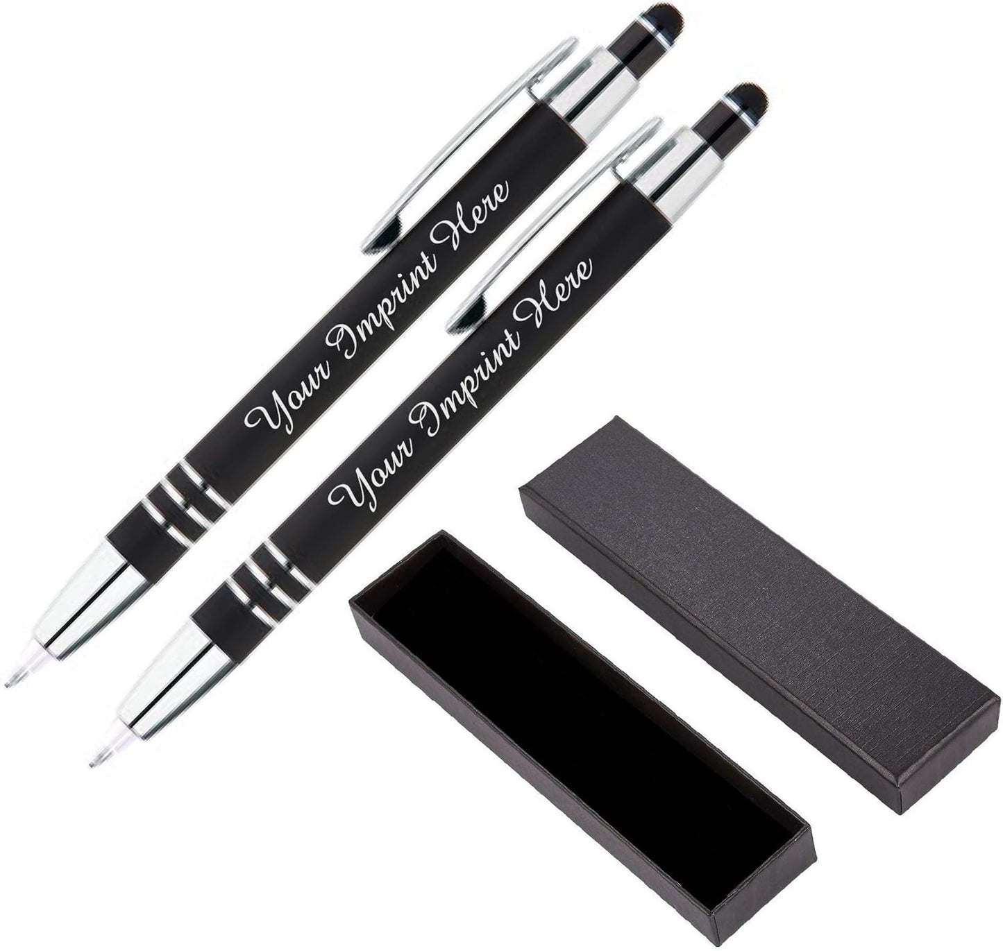 ExpressDesigns™ - Personalized Pens Gift Set - 2 Pack of | LED Flashlight Soft Touch Metal Pens w/gift box | Luxury Ballpoint Pen Custom Engraved with Name or Message | Light Up Pens (Black)