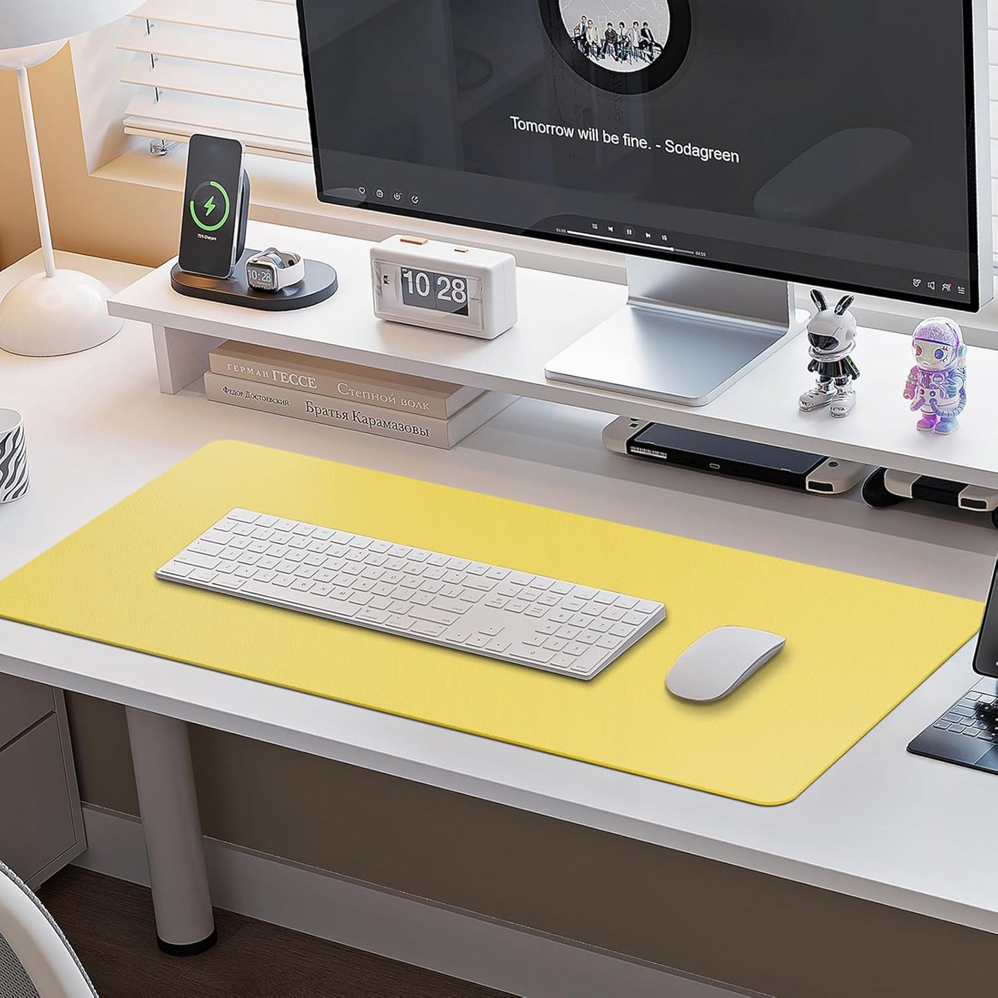 Boutilon Leather Desk Pad Protector,Non-Slip Mouse Pad,Laptop Desk Pad,Office Mouse Mat,Waterproof Leather Desk Blotter,Desk Writing Pad for Office and Home (M-Yellow,30"x14")