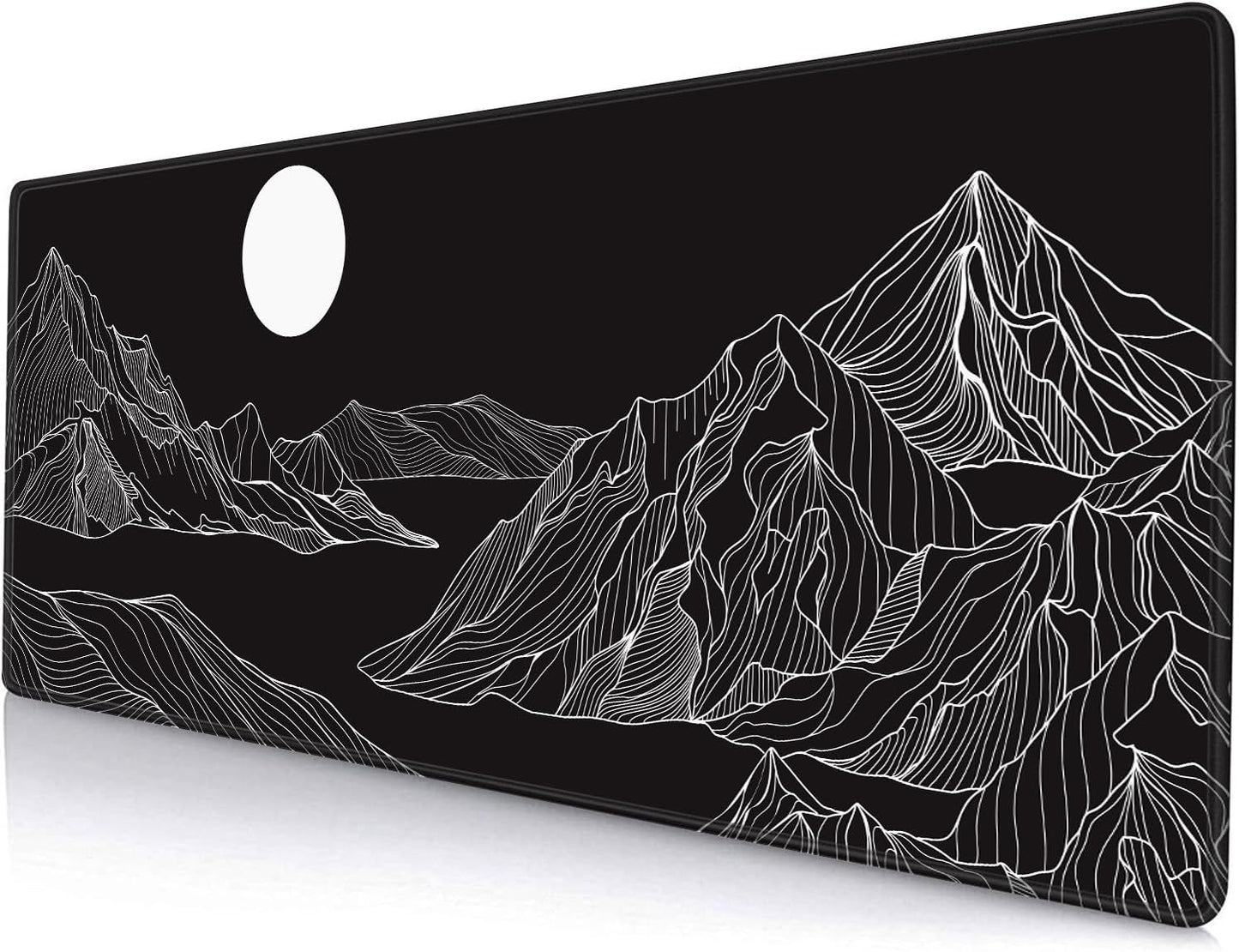 Large Mouse Pad Gaming, Mousepad with Stitched Edges, Non-Slip Rubber Base Keyboard Mouse Mat Desk Pad for Work, Game, Office, Home, Black and White Abstract Mountain