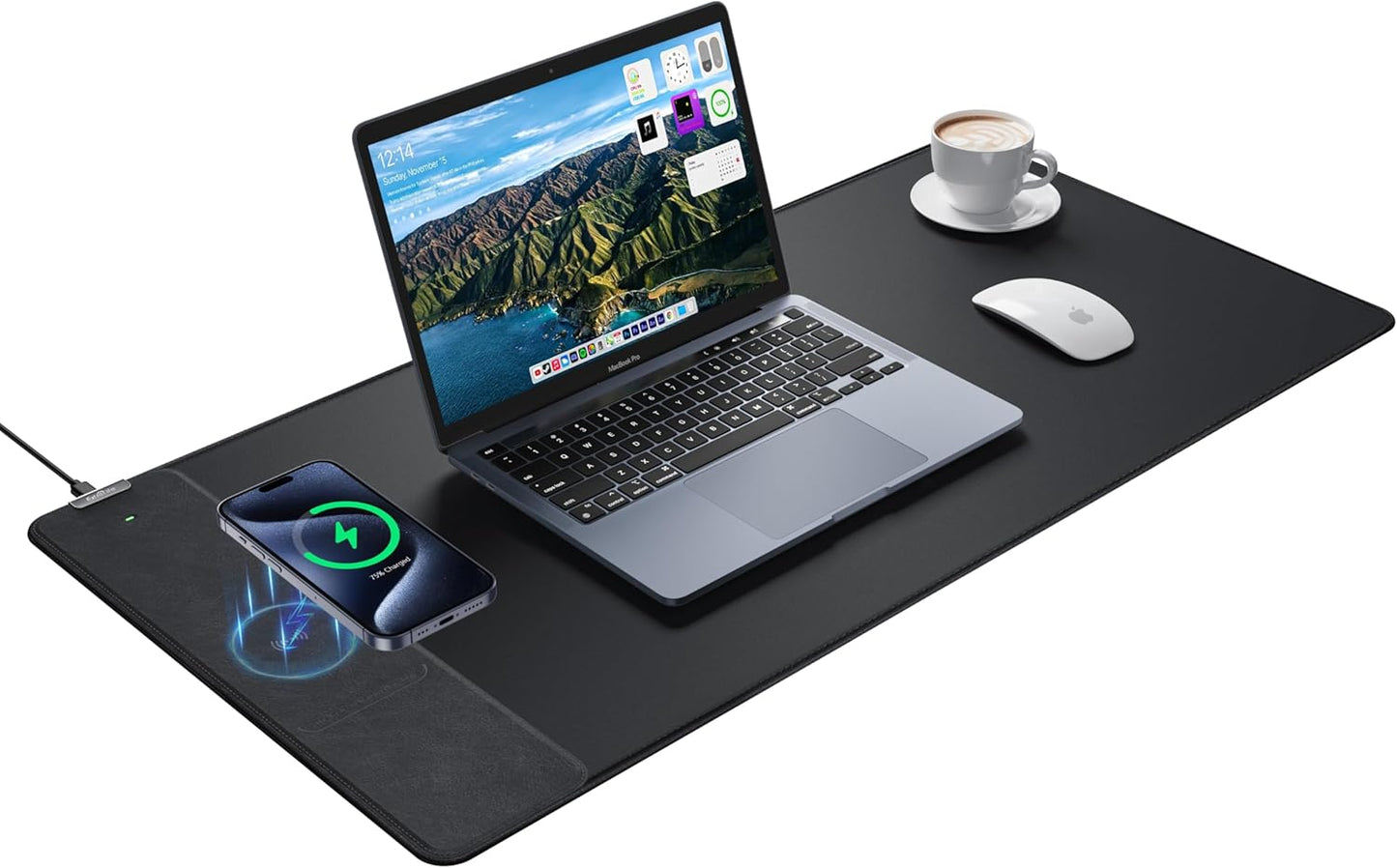 Wireless Charging Mouse Pad, Gaming Mouse Pad with Ultra-Smooth Surface, 31.5”x15.75” Large Desk Mat, Non-Slip Rubber Base, Waterproof Computer Keyboard Pad for Gaming, MacBook, Laptop, Desk