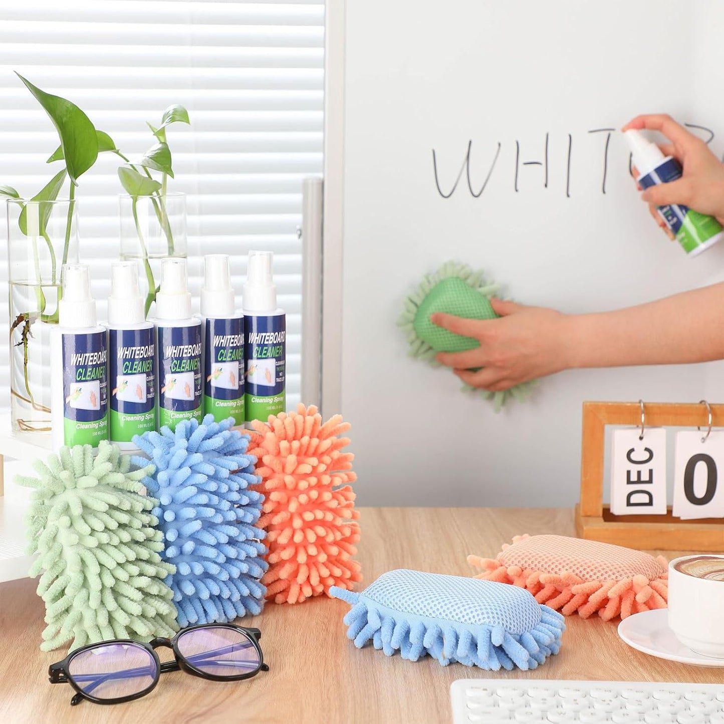 6 Pack Whiteboard Cleaner 3.4 Fl oz White Board Cleaning Spray Dry Erase Board Cleaner with Microfiber Shag Whiteboard Eraser Removes Stubborn Marks from Chalkboard (Pastel)