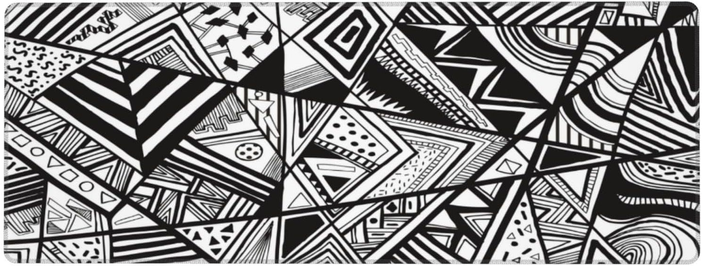 Gaming Mouse Pad, Large Non-Slip Rubber Base Mousepad, Keyboard Mouse Mat, Desk Pad with Stitched Edges, 31.5x11.8inch,Black Checkered Abstract Pattern