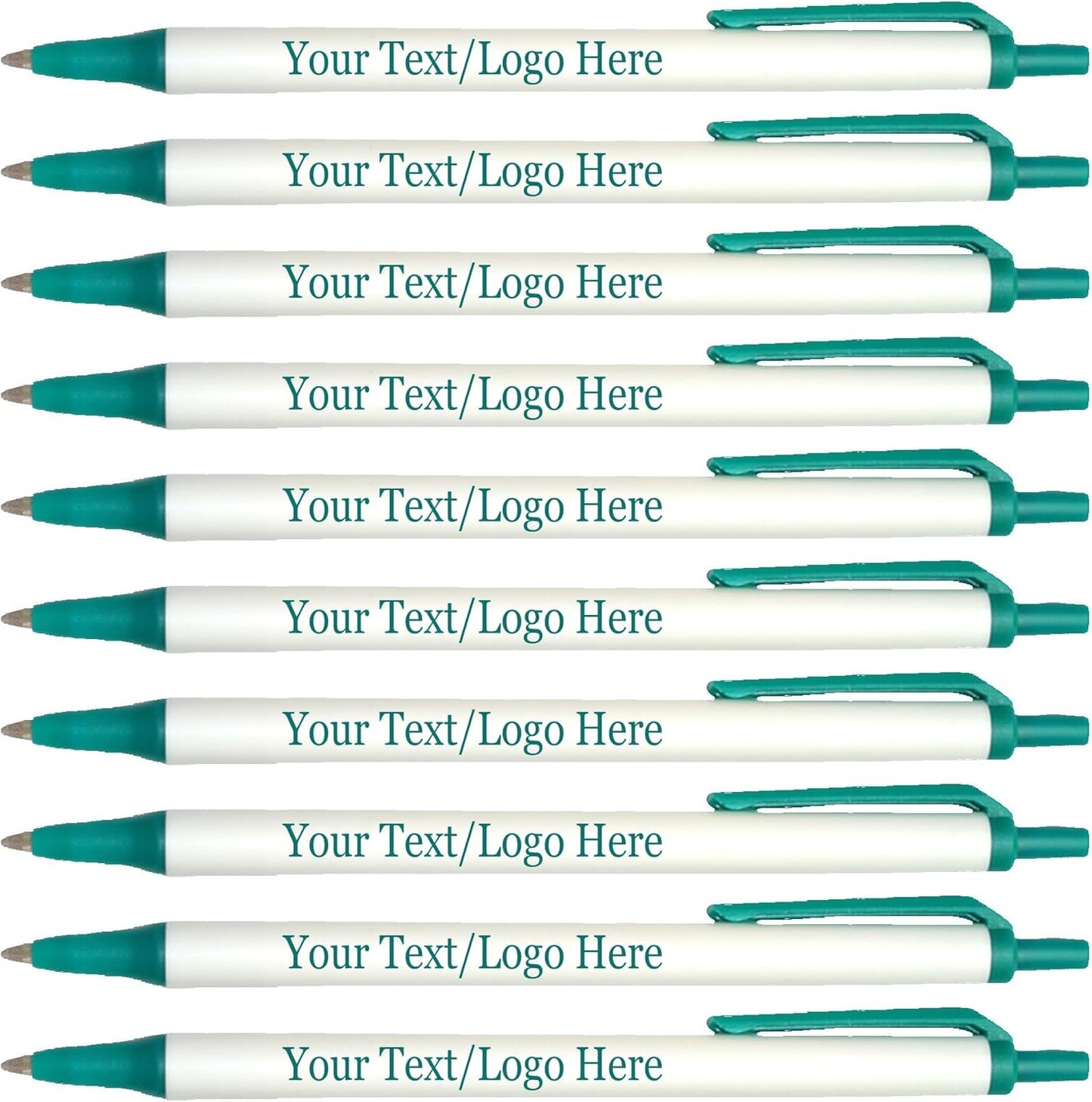 Personalized Click Stick Pens With your Custom Logo or Text-300 Pack Bulk-for Businesses, Parties, and Events, Custom Printed Retractable Slim Ballpoint Pens, Teal, Black Ink