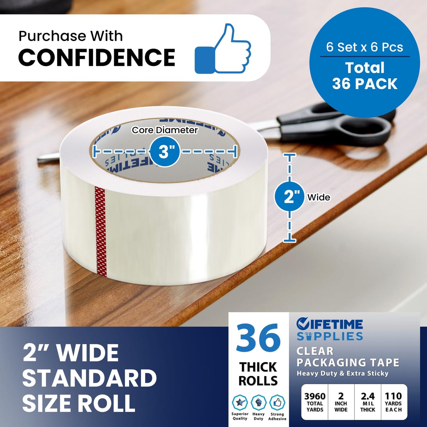 12 Rolls | 2.4 mil Clear | 65 Yards Each (780 Yards Total) | 2" Premium Packing Tape Heavy Duty Packaging Tape for Shipping Moving Stronger Thicker