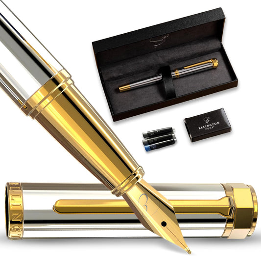Luxury Fountain Pen Set- Fountain Pens for Writing - Smooth Extra Fine Nib - Includes Refillable Ink Converter, 3 Ink Cartridges [Black & Blue], Gift Box - Elegant Calligraphy