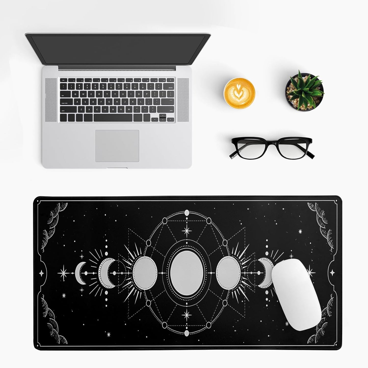 Sun Moon Gaming Mouse Pad Black Large Mouse Pad for Keyboard and Mousepad Desk Mat with 3mm Non-Slip Base and Stitched Edge for Gaming and Office Computer Mat Protector Mat 27.6x11.8 Inch
