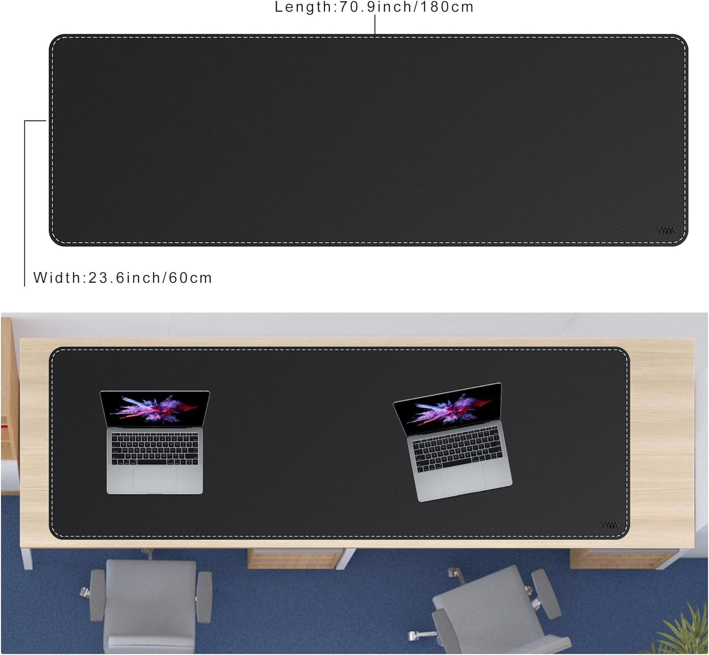 VYAAA Leather Desk Mat,70.8"×23.6" Large Mouse Pad, Desktop Protector for Desk, Multifunctional Keyboard Mouse Pad for Home or Office (Black)