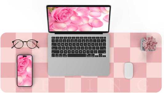 Non-Slip Pink Desk Mat, Waterproof PU Leather Protector, Large Blotter, Easy Clean Laptop Writing Mat for Work/Home/Decor (Pink 31.5" x 12")