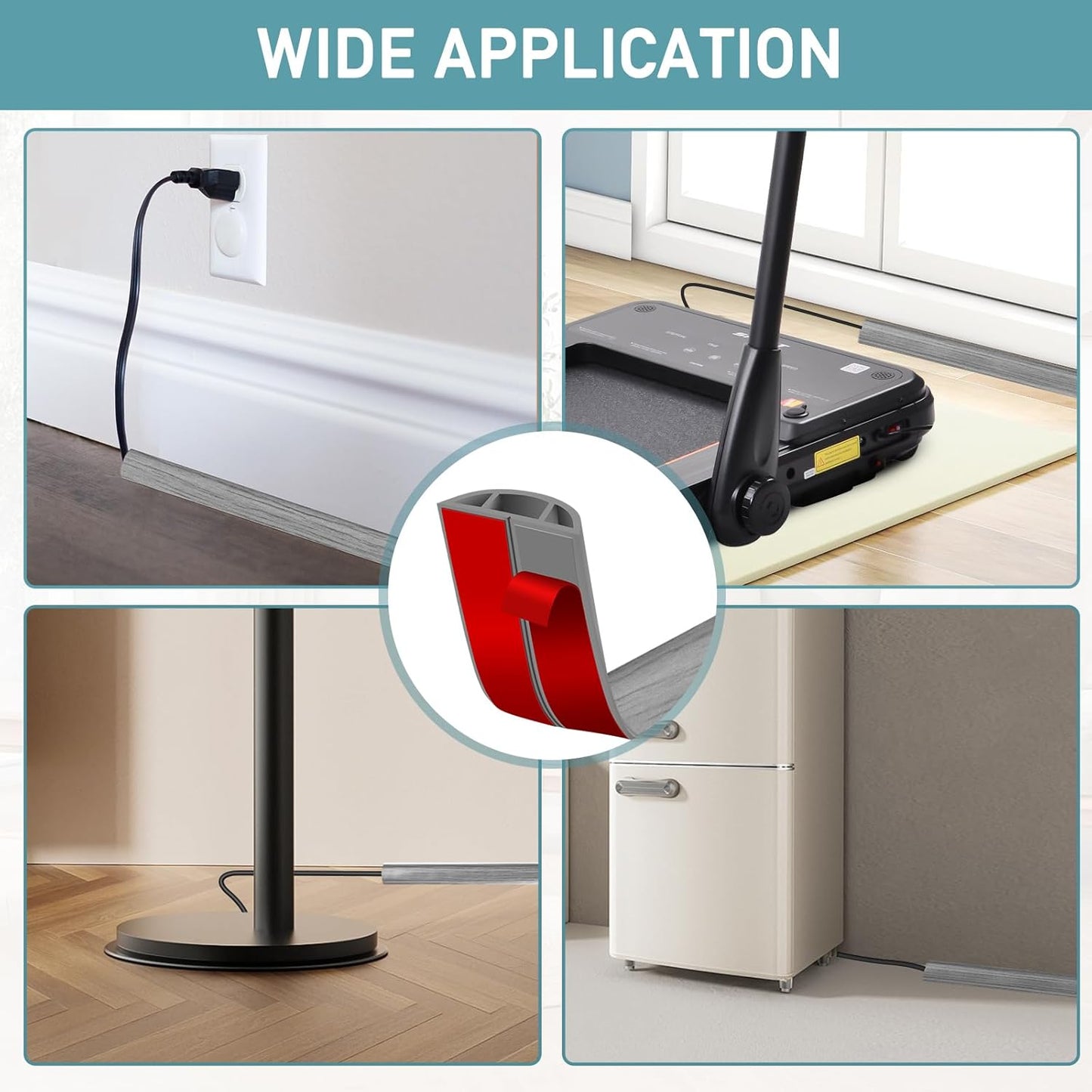 Floor Cord Cover Self Adhesive Cord Hider Floor Extension Cord Covers for Floor Power Cord Protector Cable Management Prevent Cable Trips Cable Cavity 0.47" W x 0.27" H (Light Grey Wood, 20Ft)