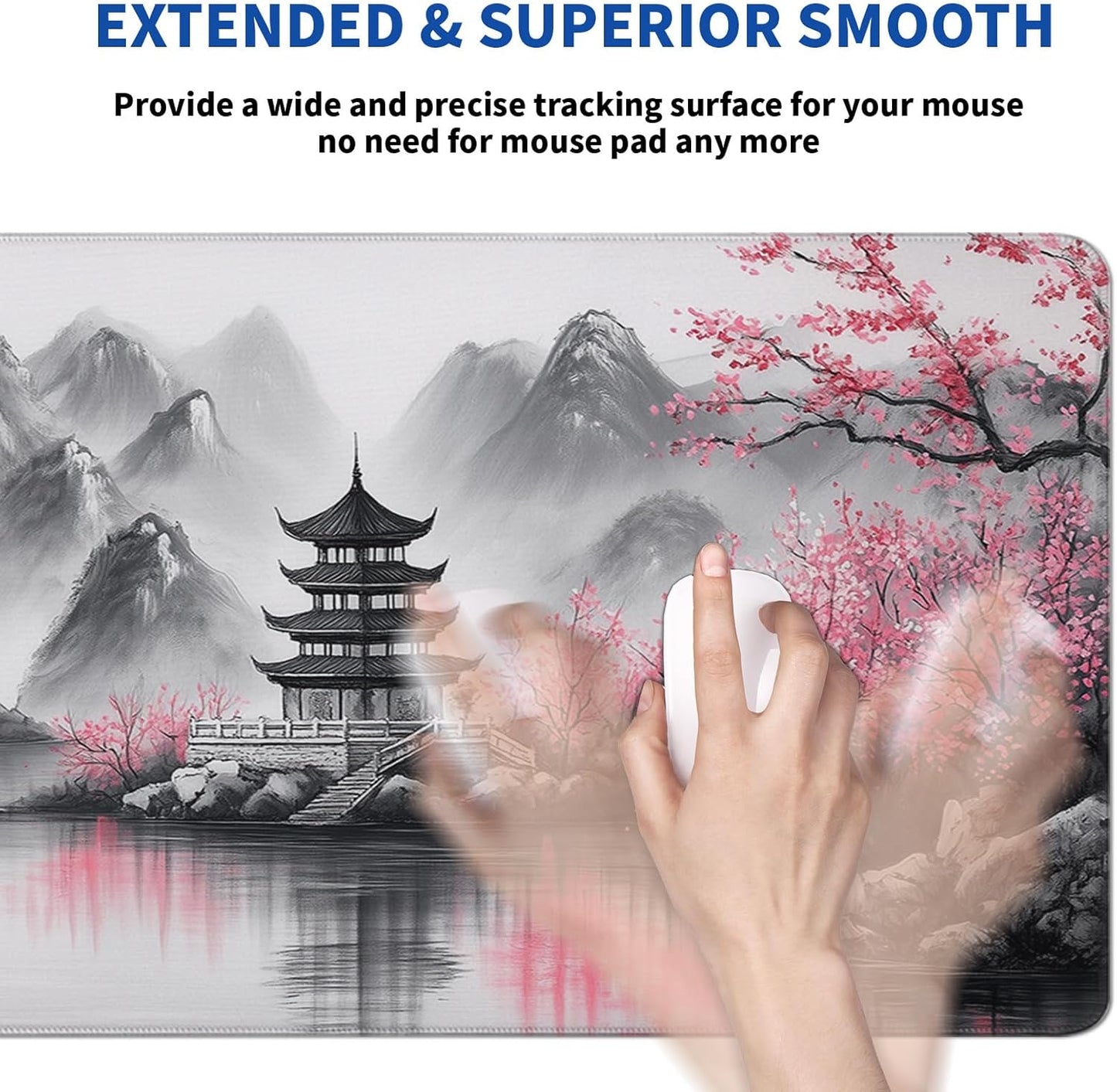 Retro Cherry Blossom Mouse Pad Abstract Big Mouse Pad 31.5x11.8 Inch Retro Texture Non-Slip Rubber Base Large Mousepad Stitched Edges Keyboard Mouse Mat Desk Pad for Office and Home