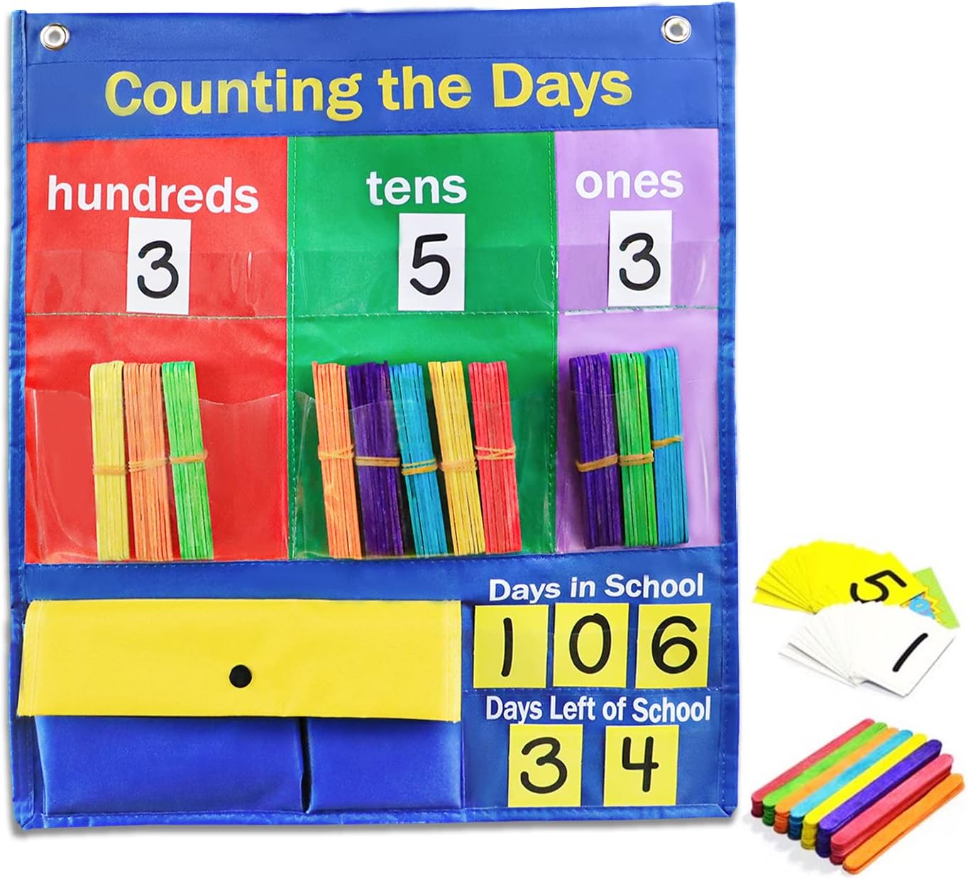 Godery Place Value Charts & Counting Caddie Pocket Chart for Classroom (Hundreds, Tens, Ones)