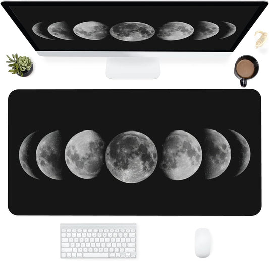 Desk Mat,Celestial Moon Phases Extended Gaming Mouse Pad for Office Work & Game,Computer Keyboard Mouse Mat Desk Non-Slip Rubber Base Large Mousepad with Stitched Edges, 31.5x15.7inch