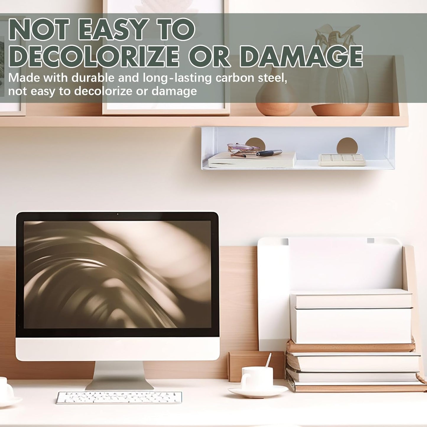 2 Pack Under Desk Storage Shelf, Carbon Steel Tray with Mute Felt Sheets, Mount Shelf Organizer for Office Home Workstation Gaming Stand Up Desk, 13x8x2.8 in(White)