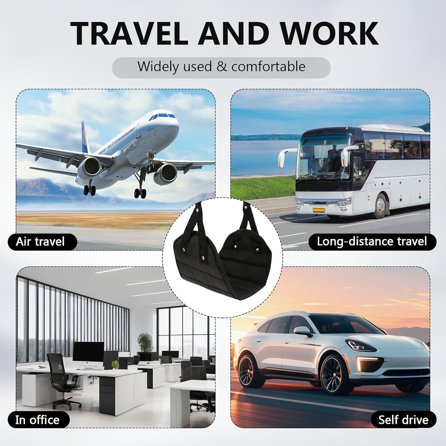 Foot Hammock for Plane Travel 2 PCS Airplane Foot Hammock Portable Airplane Feet Rest with Storage Bag Relaxing Feet and Legs Essential for Long Distance Flights for Men and Women (Black)