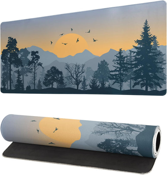 Mountain Gaming Mouse Pad 27.6x11.8 Inch Forest Large Mousepad Extended Grey Mousepad Gaming Non-Slip Rubber Base Stitched Edges Keyboard Mouse Mat Desk Pad for Office Home and Game