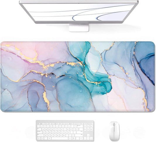 Auhoahsil Large Mouse Pad, XXL Gaming Mousepad, Desk Mat for Desktop, Thick Rubber, Big & Long Size, Stitched Edges, Full Desk Pad for Laptop & Computer, Extended 31.5 x 11.8 in, Blue Pink Marble