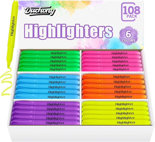Duchong 108 Highlighters Bulk, Highlighters Assorted Colors for Adult Kids, Chisel Tip Dry-Quickly No Bleed Highlighter, Office Classroom Must Have, School Supplies for Teachers