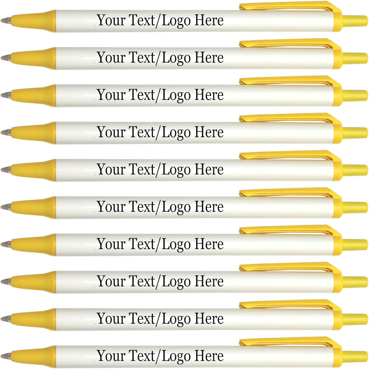 Personalized Click Stick Pens With your Custom Logo or Text-300 Pack Bulk-for Businesses, Parties, and Events, Custom Printed Retractable Slim Ballpoint Pens, Yellow, Black Ink