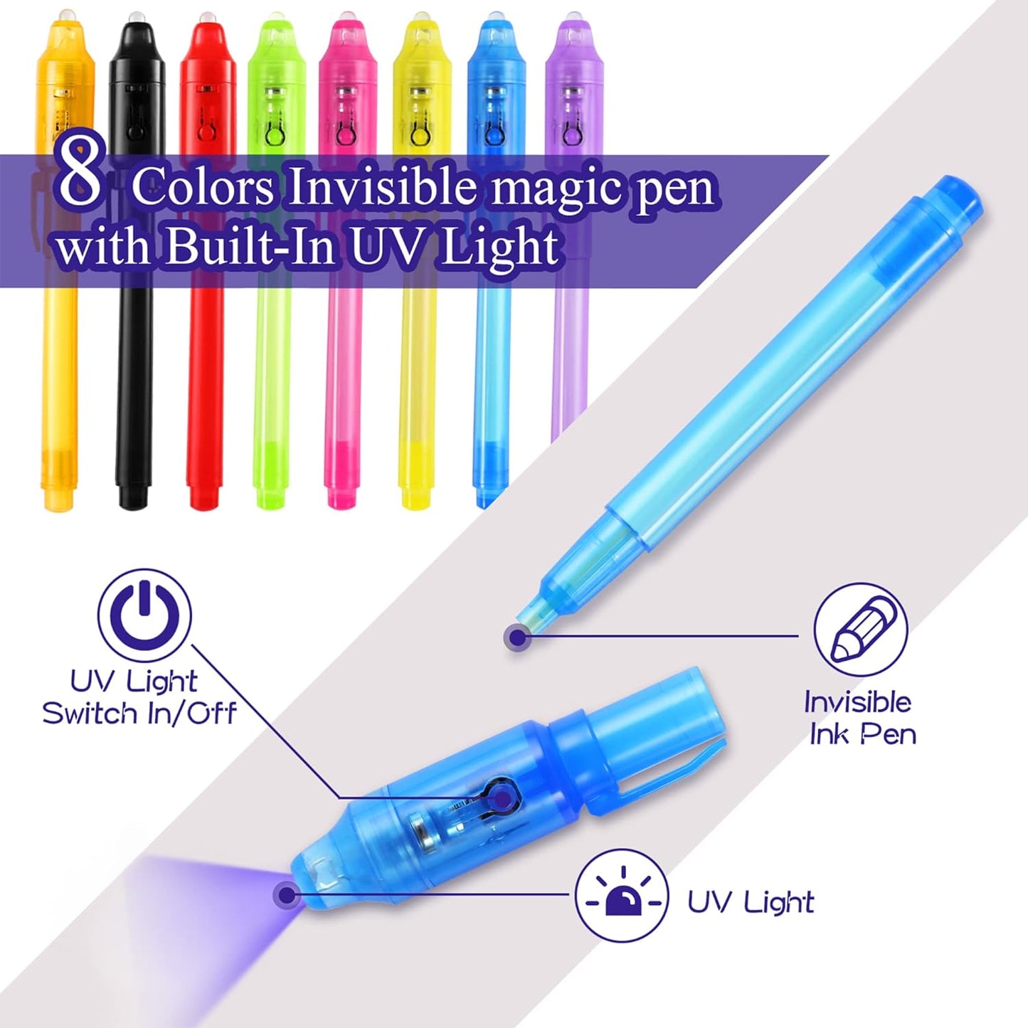 16Pcs Invisible Ink Pen Set with UV Light, Mini Notepads & Favor Bags, Spy Pens for Kids, Top Secret Message Magic Markers, Disappearing Ink, Detective & Escape Room Themes