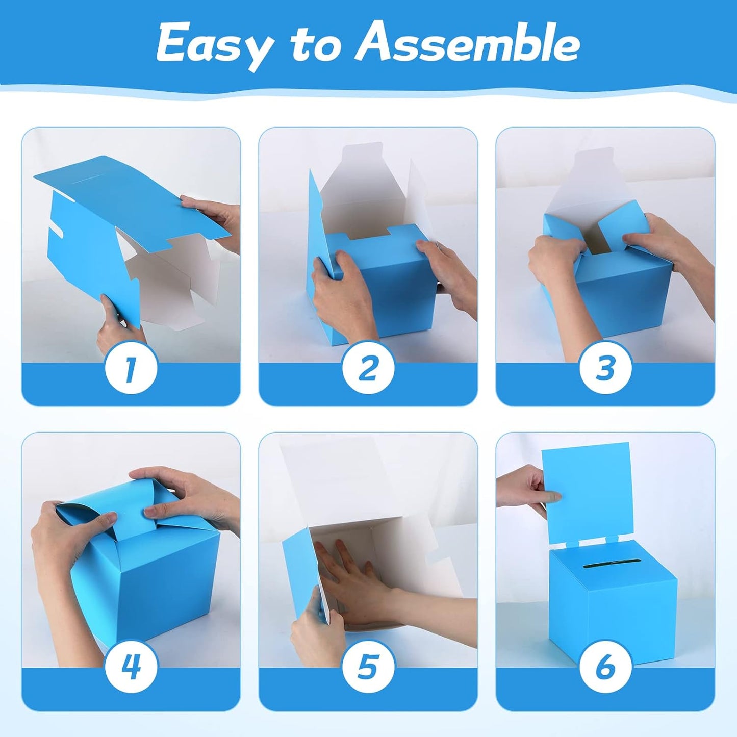 12 Pack Blue Raffle Ticket Box Cardboard Suggestion Box with Slot Raffle Boxes for Fundraising with Removable Header for Fundraising Collecting Voting Contest, 6 x 6 x 6 Inches