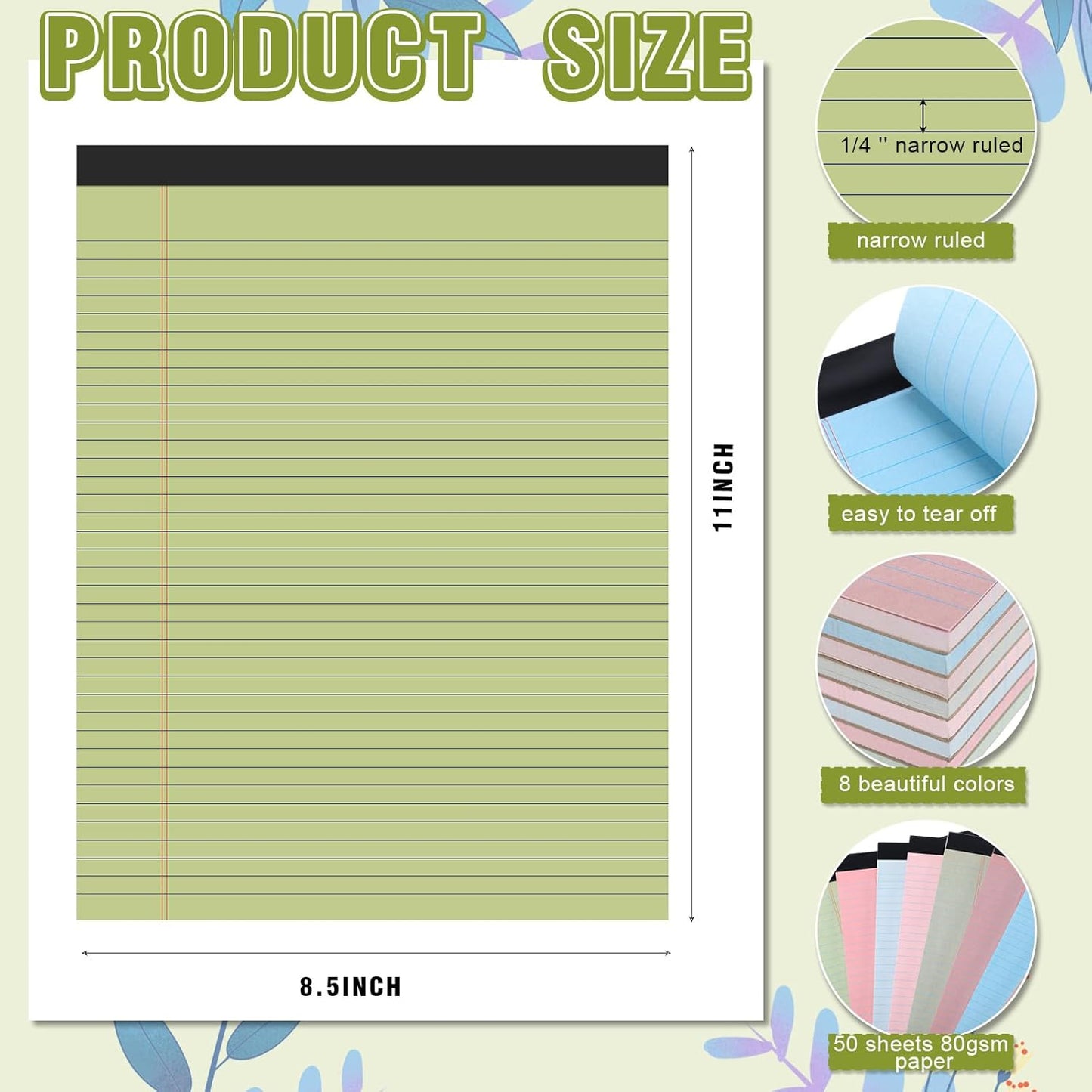 Fuutreo 8 Pcs 8.5'' x 11'' Colored Legal Pad Writing Pads Narrow Ruled 50 Sheets Per Notepad Perforated Writing Notepad Office Supplies for College Office Business (Earthy Color)