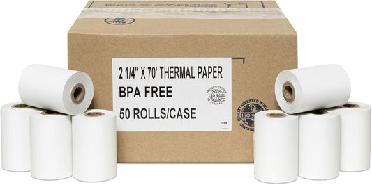 2-1/4 X 70 Thermal Paper Verifone VX520 Ingenico ICT220 ICT250 First Data FD400 Nurit 8000 8020 STP103, 50 BPA Free Rolls by Rollxy