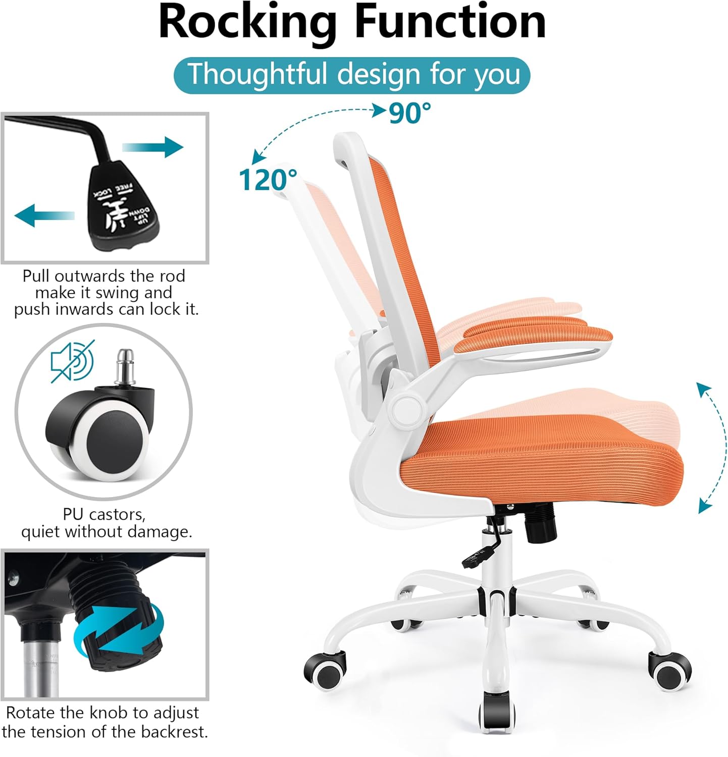 FelixKing Office Chair, Ergonomic Desk Chair Breathable Mesh Chairs with Adjustable High Back Lumbar Support Flip-up Armrests, Executive Swivel Comfy Task Computer Chairs for Home Office Sunset Orange