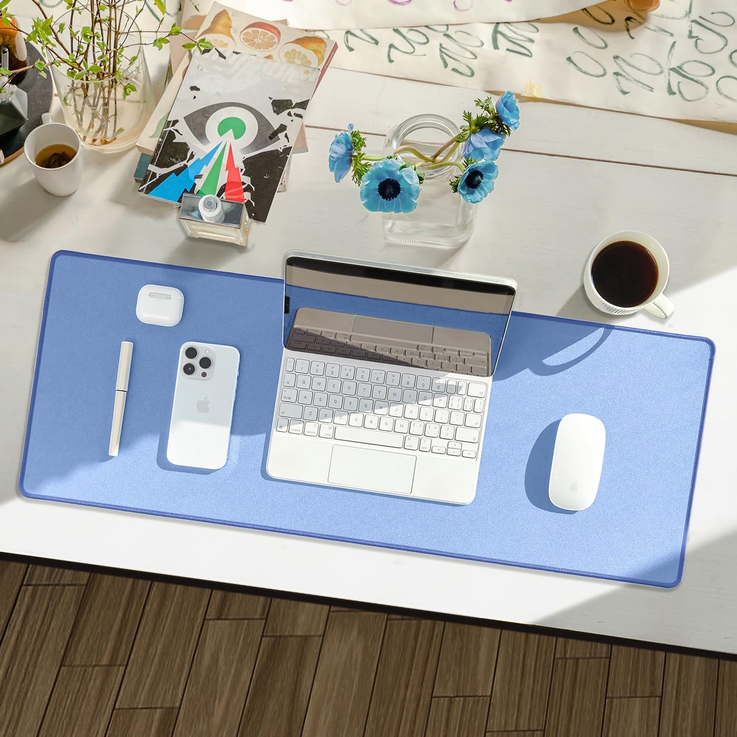 Waterproof Large Gaming Mouse Pad with Durable Stitched Edges, Non-Slip Rubber Base, Grainy Jacquard Mouse Mat Desk Pad for Home Office Gaming, 27.5"*11.8"*0.12", Blue