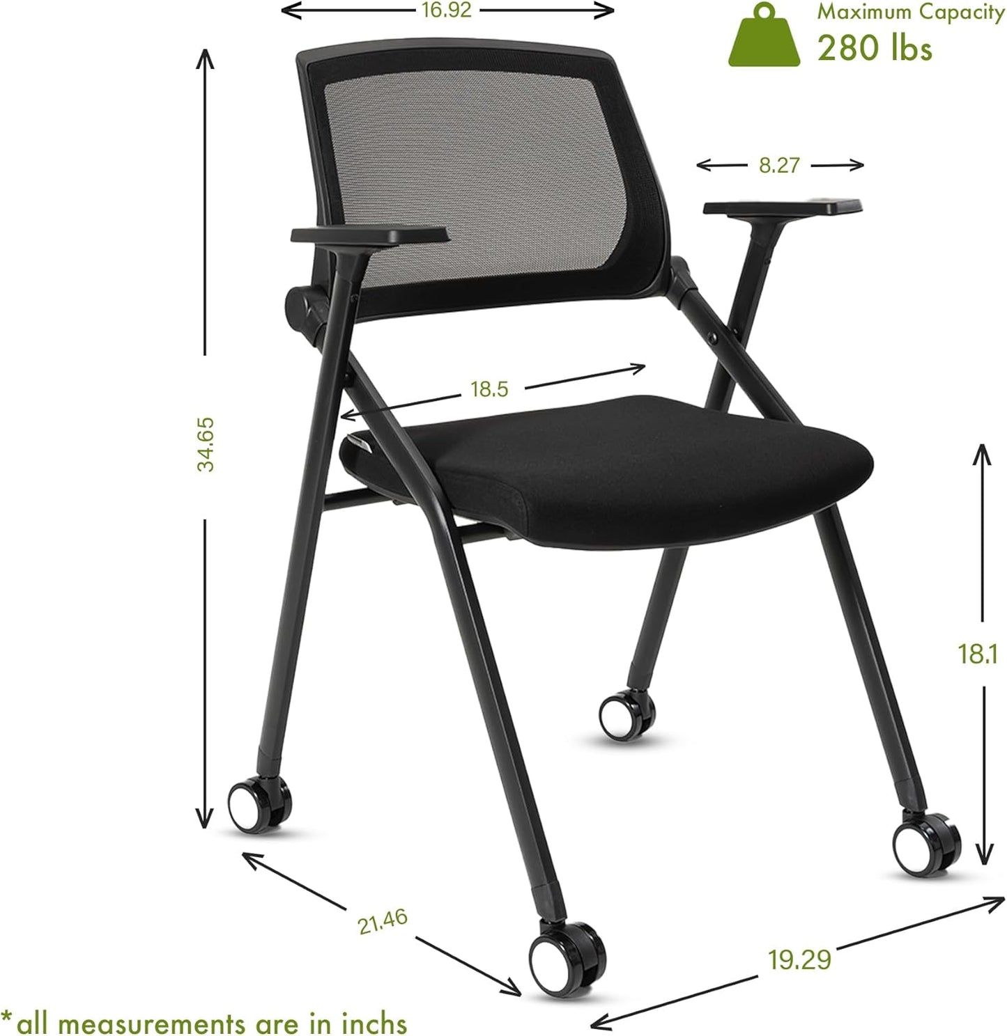 10 Pack Conference Room Chairs with Wheels and Sliding Armrest,Foldable Nesting Chair for Office School Church Waiting Room Black