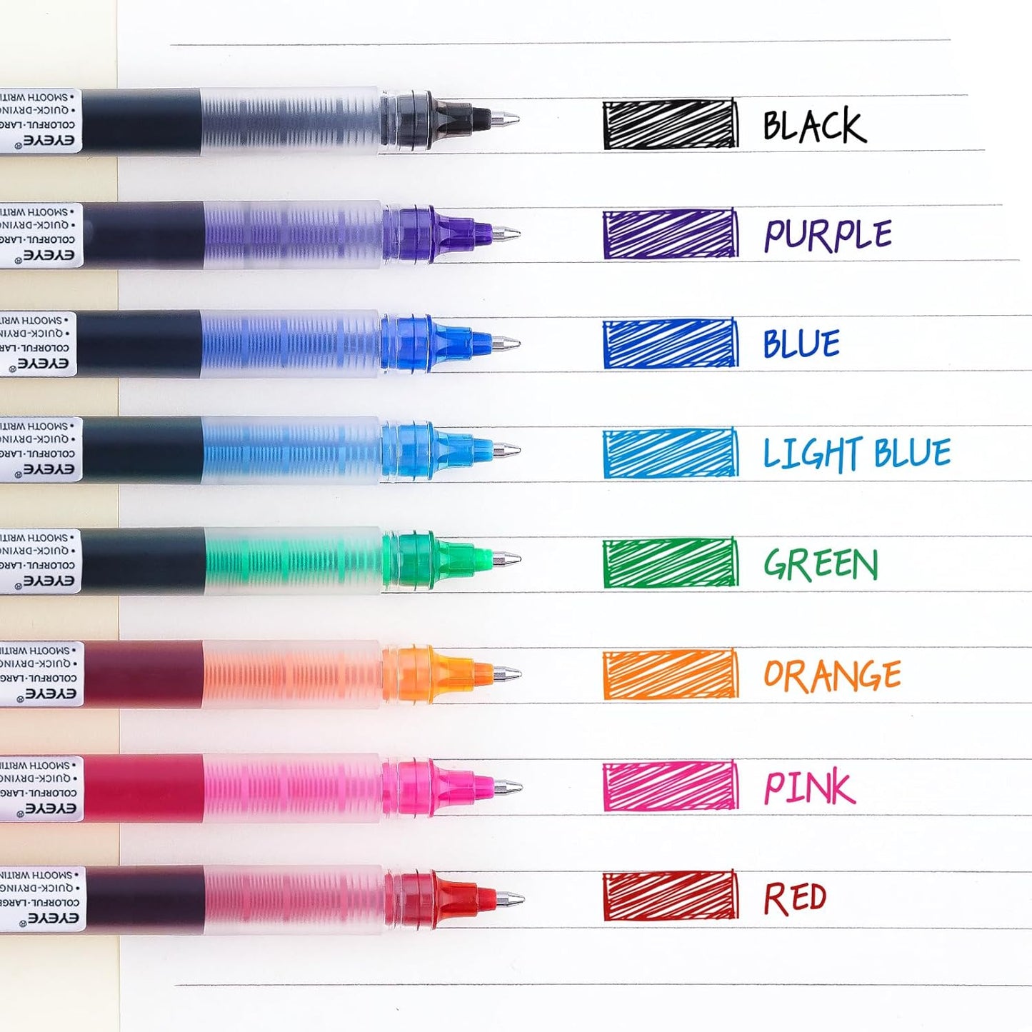 EYEYE 0.7mm Rollerball Pens Multicolor, 8 Assorted Colors Medium Point Quick Dry Liquid Ink Pen Fine Point Smooth Writing Pens for Journaling, Note Taking, Office, School, Doodling & Gifts