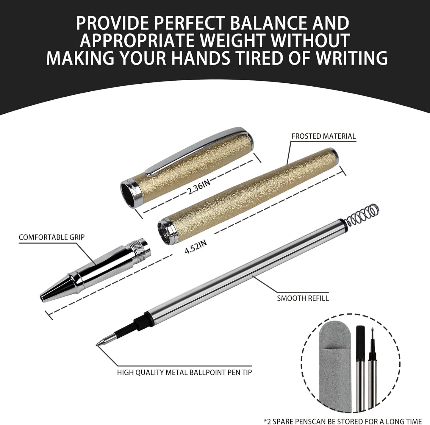 Nice pens,luxury pen with cace,fancy pens Ballpoint Pen Smooth writing experience stylish design effortless writing executive pen-Gift Box with 0.5mm Black Extra 2 Refill (Gold)