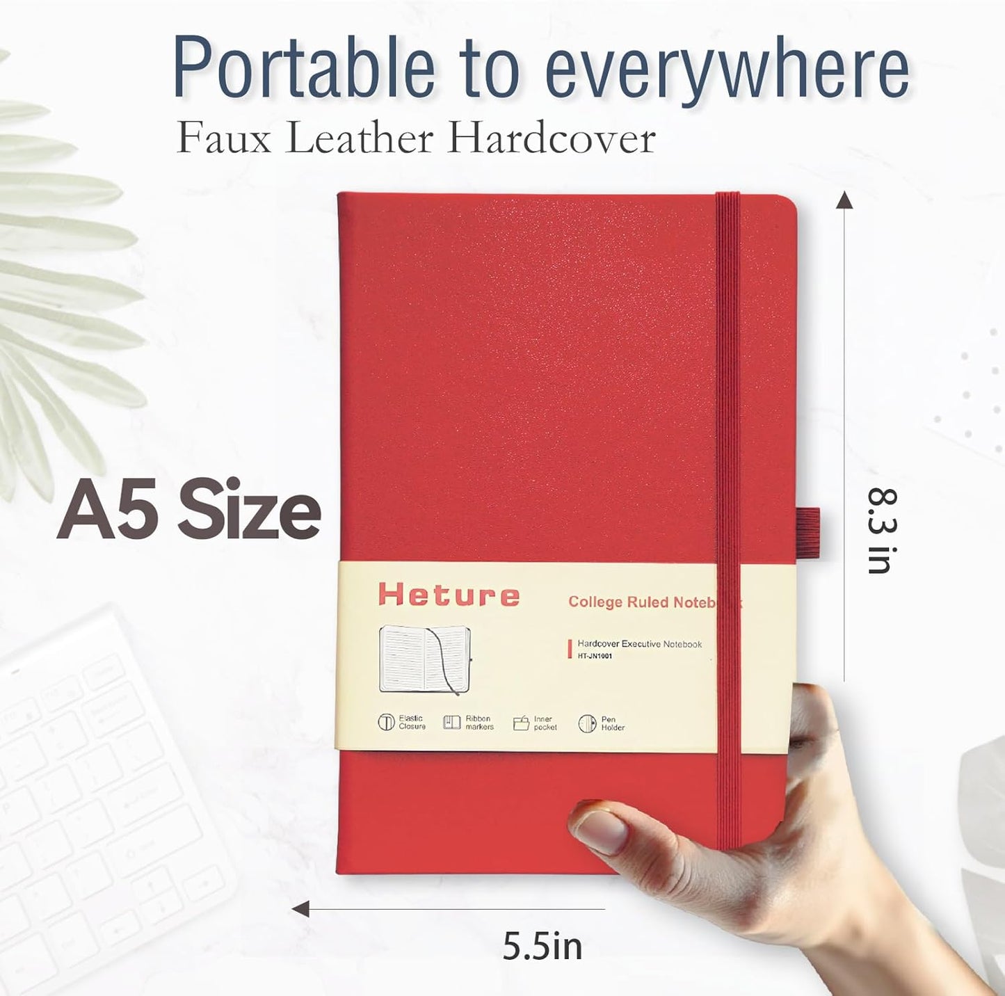 Hardcover Notebooks, A5 Lined Journals Notebook for Writing 160 Pages, 8.2 x 5.5 inch, Classic Ruled Notebooks for College/Work/Travel (Red, 1 Pack)