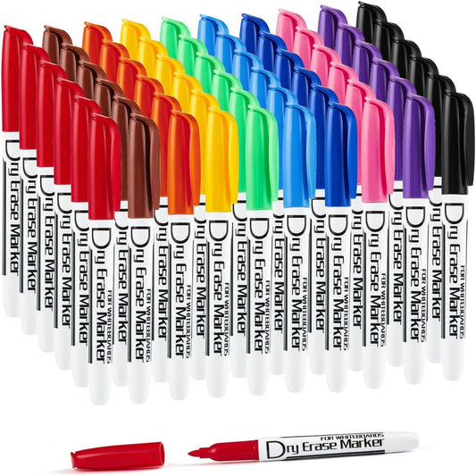 Volcanics Dry Erase Markers Bulk Pack of 60 Low Odor Fine Whiteboard Markers Pens, 10 Assorted Colors for Whiteboard Dry Erase Calendar