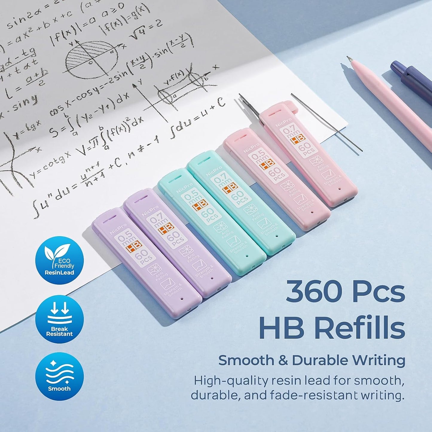 Nicpro 6PCS Pastel Mechanical Pencil Set with Case, Cute Drafting Pencils 0.5mm & 0.7mm with 6 Tubes HB Lead Refills, Erasers, Eraser Refills, Aesthetic School Supplies for Girls Drawing Sketching