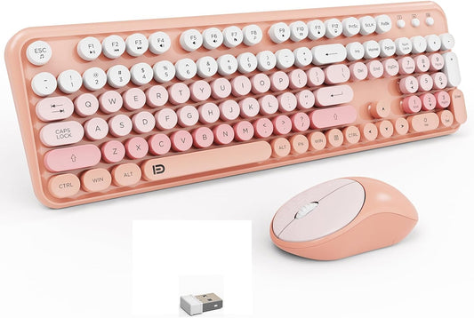 FD 2.4GHz Wireless Keyboard and Mouse Combo with Switch Button - Full-Size Keyboard - Compatible for Windows/Laptop/PC/Notebook/Smart TV and More - Light Pink Colorful