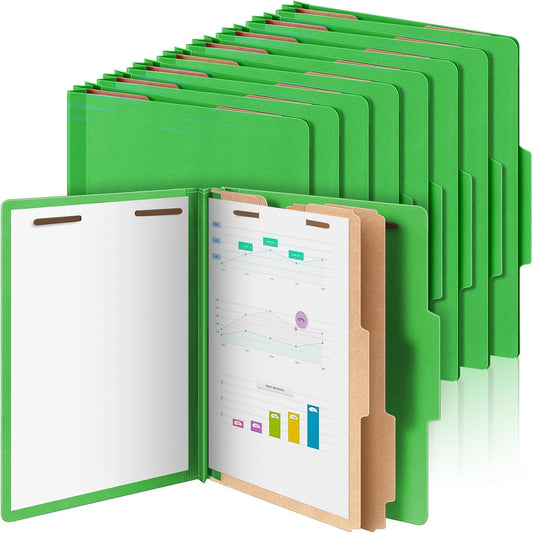 12 Pcs Classification Folders Letter Size Bulk - 2 Dividers Pressboard File Folder with 3. 5 Inch Expansion, 2 Prongs Fastener, Heavy Duty Office File Organizer for Teacher Medical (Green)
