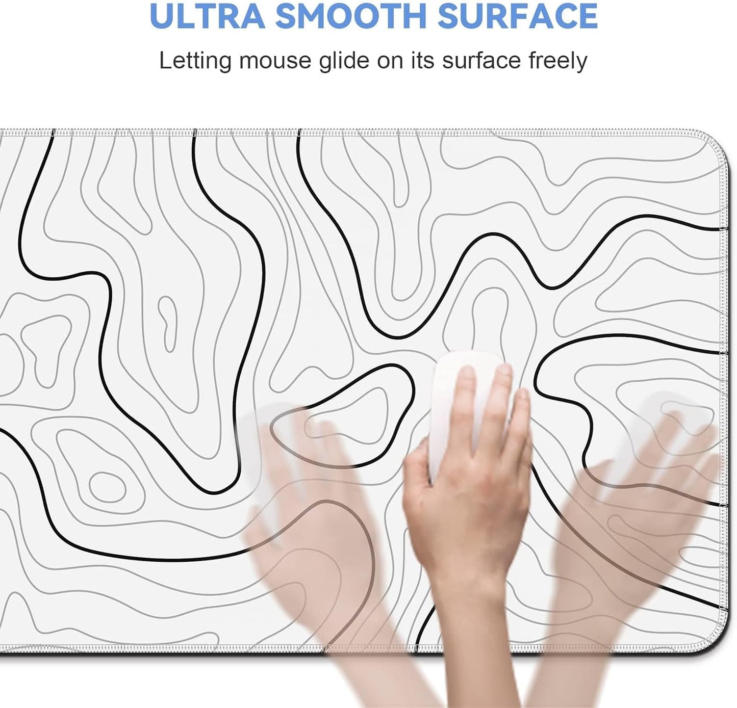 Large Gaming Mouse Pad with Stitched Edges, Anti-Slip Base, White Synthetic Cloth and Rubber Desk Pad