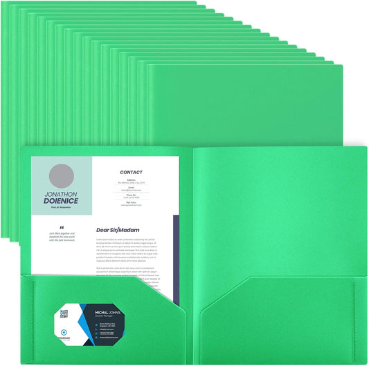 Gueevin 100 Pcs Two Pocket Folders Bulk Plastic File Folder with 2 Pockets Letter Size Paper Heavy Duty Durable Portfolios Case for Home Office School Business 11.61 x 9.45 Inch (Green)