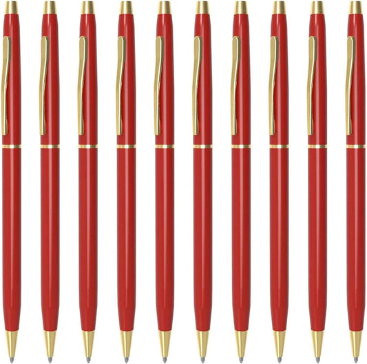 Cambond Ballpoint Pens Red Pens - Metal Black Ink 1.0 mm Medium Point Retractable Nice Pens Smooth Writing Pen for Journaling Men Women Police Uniform Office Business, 10 Pack (Red)