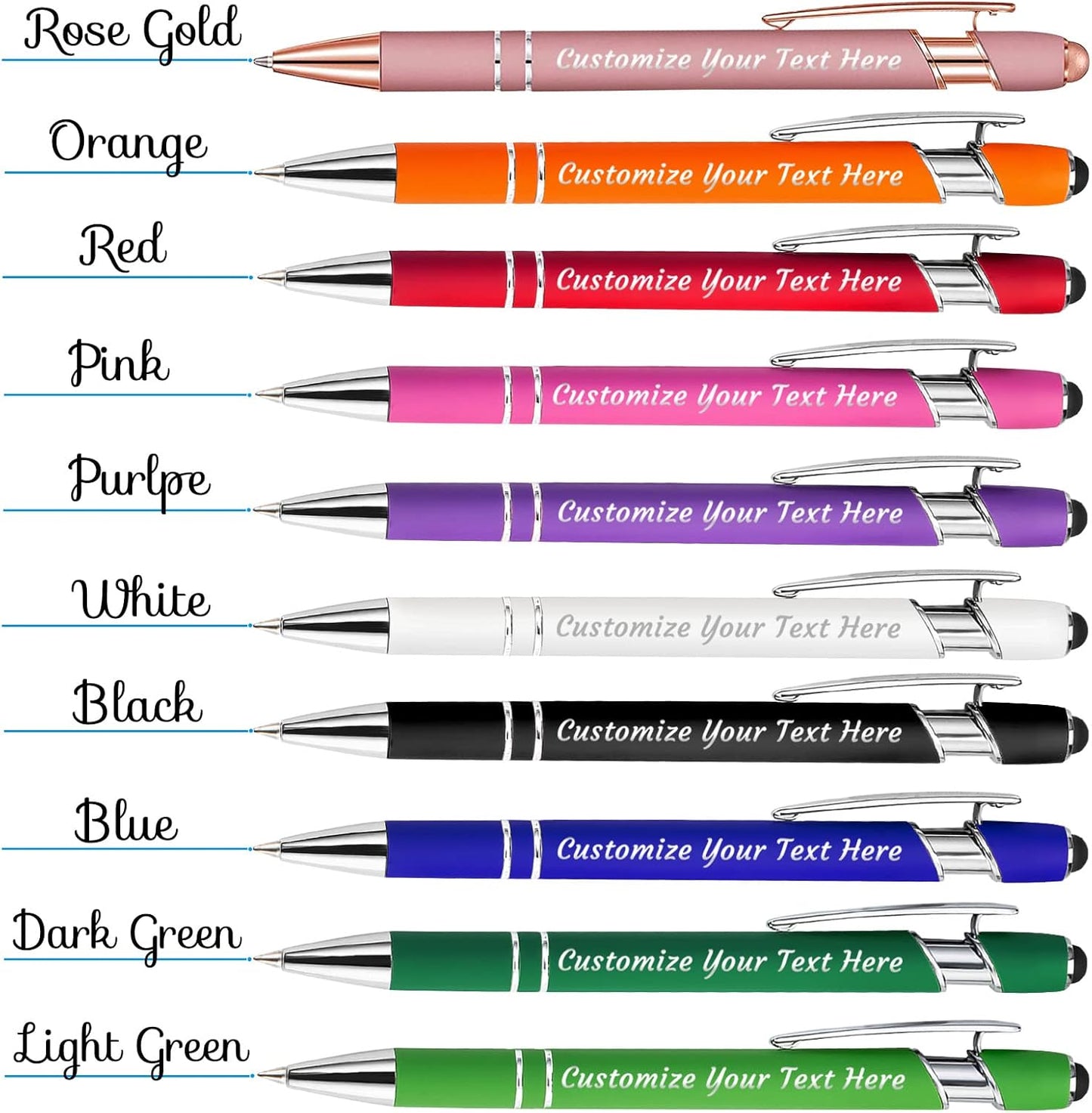 Personalized Pens Bulk 200 with Name Custom Engraving Ballpoint Pens with Stylus Tip Customized Smooth Writing Pens Personalized Gifts for Anniversary Birthday or Graduation(Dark Green,Black Ink)